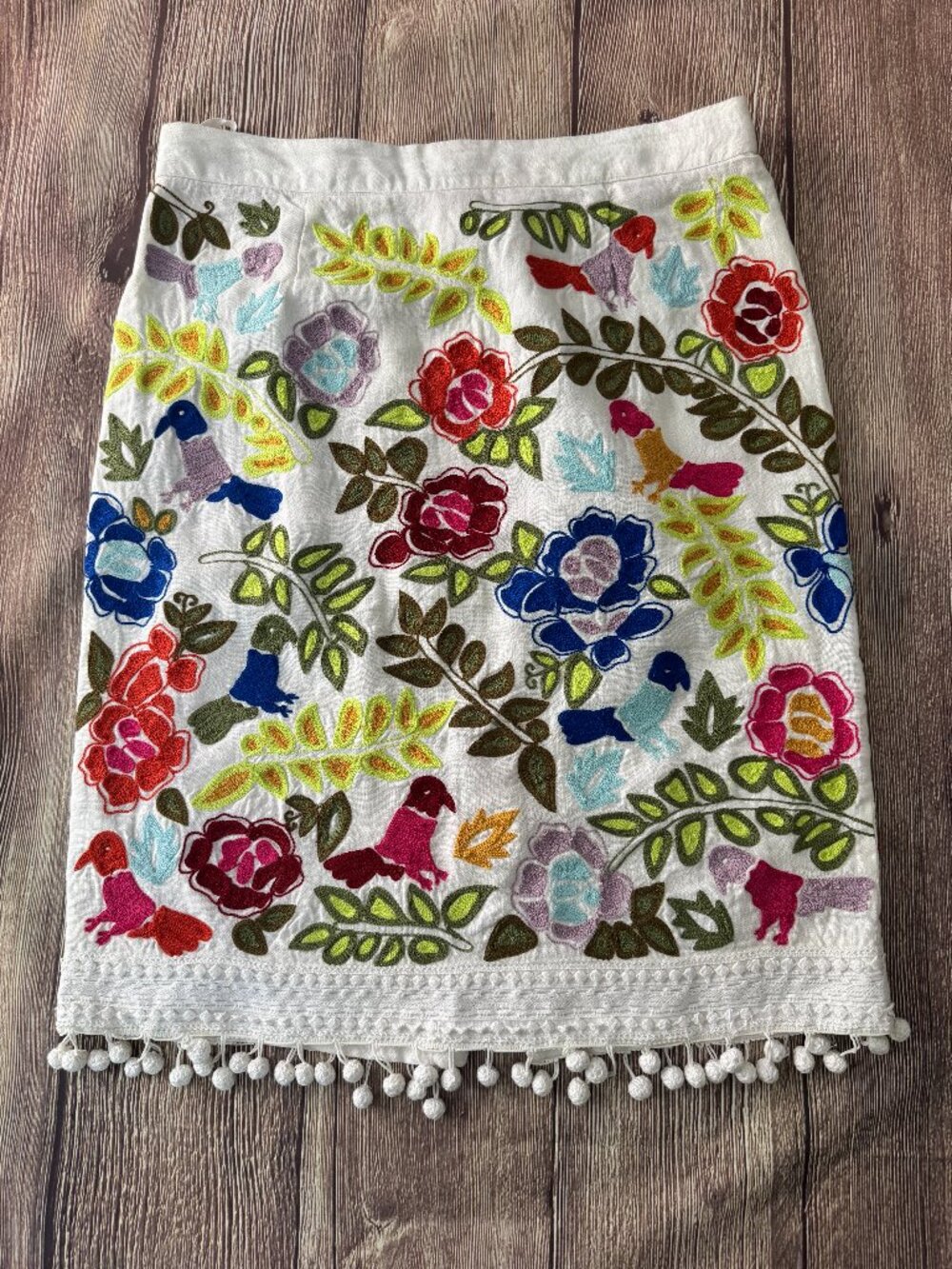 Anthropologie Moulinette Soeurs Fiesta embroidered pom pom skirt 12